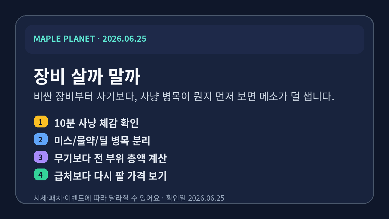 메이플플래닛 장비 살까 말까 — 시세 흔들릴 때 메소 덜 새는 구매 루틴 썸네일