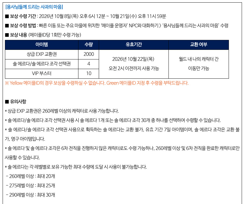 리워드 드롭 오류 사과 보상, 10월 21일 밤까지 받고 22일 오전 2시 전에 다 써야 합니다 썸네일