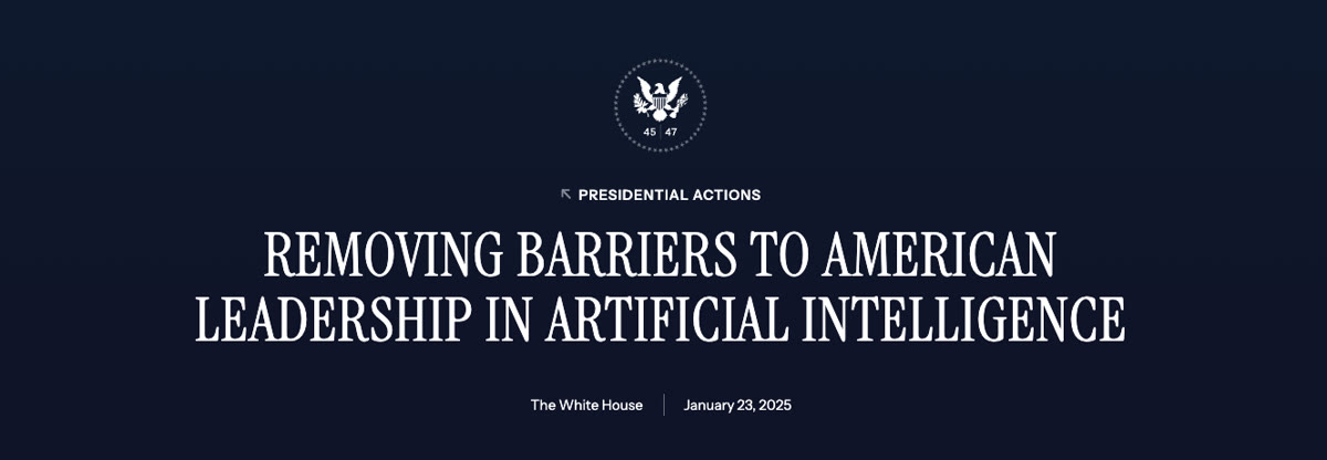 백악관 행정명령 Removing Barriers to American Leadership in Artificial Intelligence 게시 화면